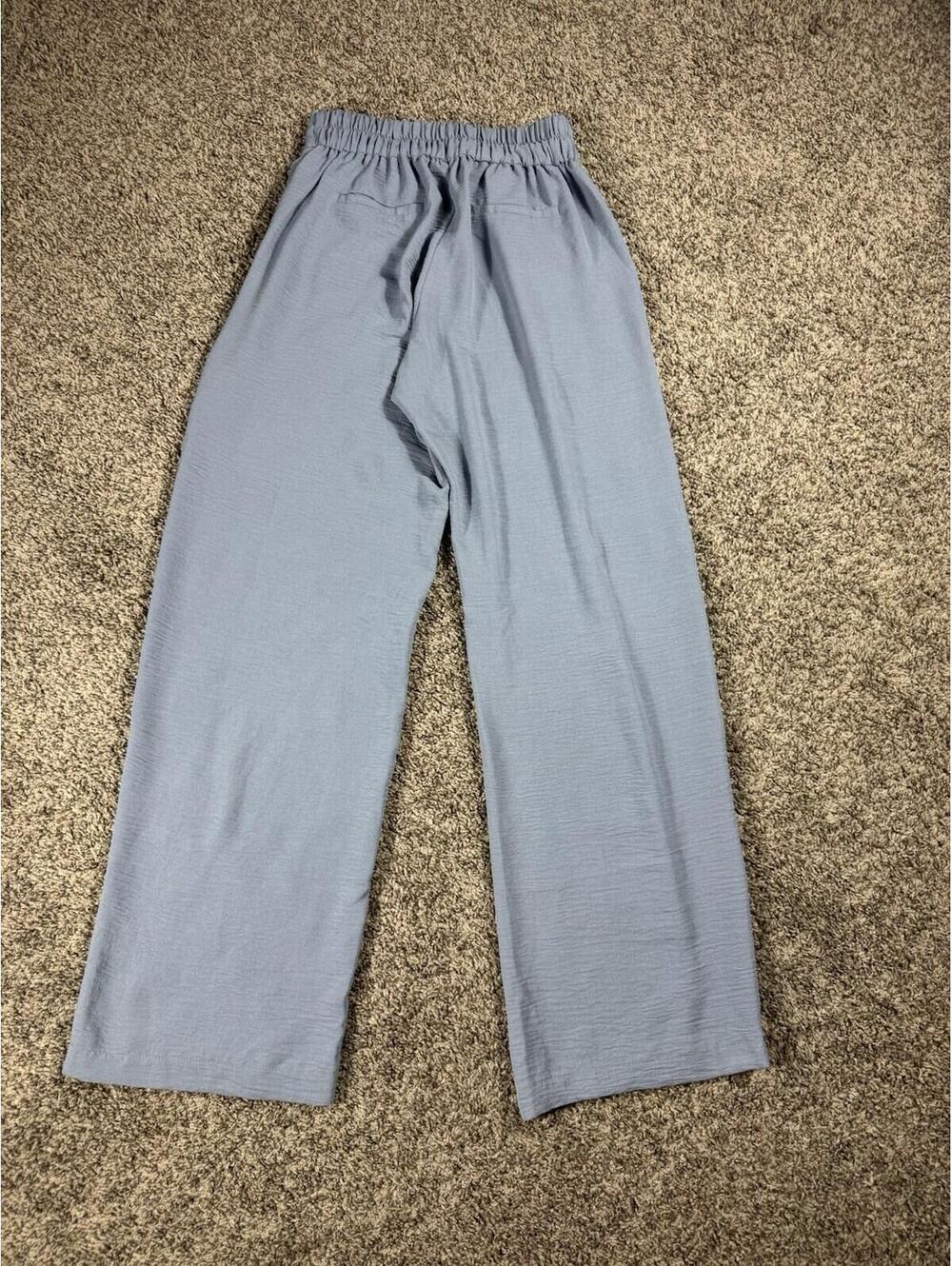 Tullea Women’s Light Blue Wide Leg High Rise Pants Casual Flowy Pull On Pockets - Picture 3 of 8